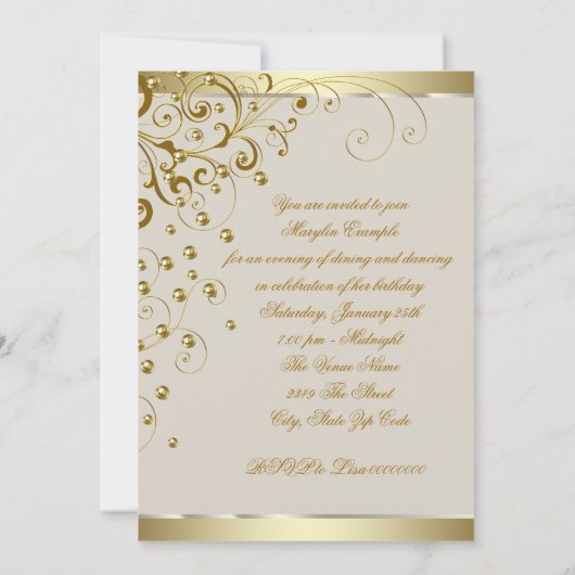 Elegante Gouden en Ivoren Crème Verjaardag Kaart (Achterkant)