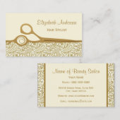 Elegante gouden en ivoren paisley kapsalon visitekaartje (Voorkant / Achterkant)