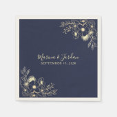 Elegante gouden en marine blauwe bruiloft servette servet (Voorkant)