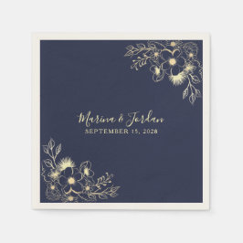 Elegante gouden en marineblauwe trouwservetten servet