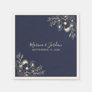 Elegante gouden en marineblauwe trouwservetten servet