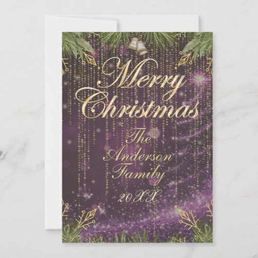 Elegante gouden en Paarse kerst Kaart (Voorkant)