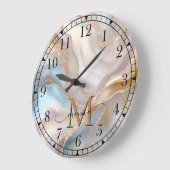Elegante gouden en parelmoer monogram naam geperso grote klok (Hoek)