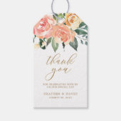 Elegante gouden en perzik bloemige bruiloft gunst cadeaulabel (Voorkant)