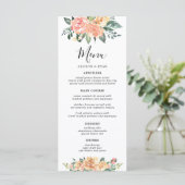 Elegante gouden en perzik bloemige bruiloft menu's (Staand voorkant)