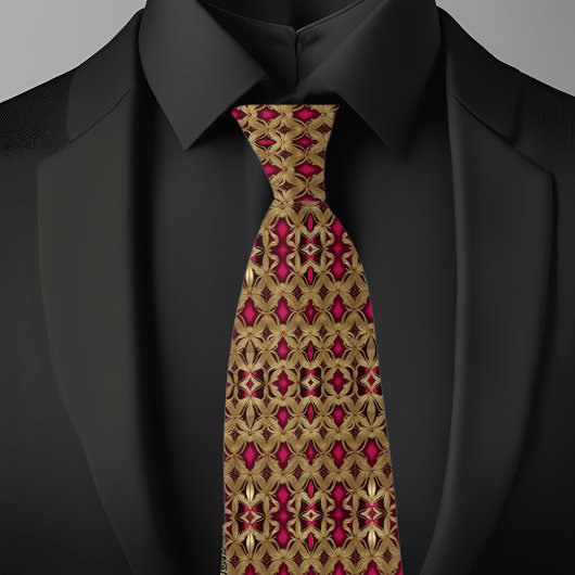 Elegante gouden en robijn patroon stropdas
