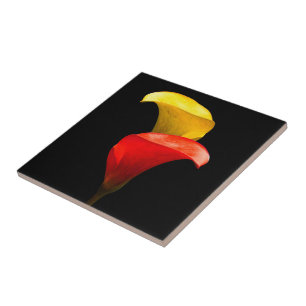Elegante Gouden en Robijnrode Calla-lelies Tegeltje