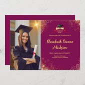 Elegante gouden en rode afstudeeraankondigingen kaart (Voorkant / Achterkant)