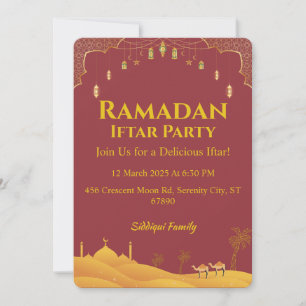 Elegante gouden en rode Ramadan iftar Party Kaart
