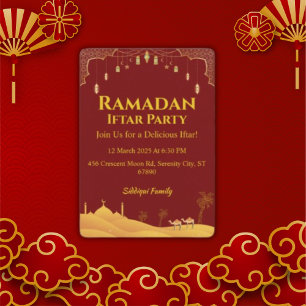 Elegante gouden en rode Ramadan iftar Party Kaart