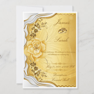 Elegante gouden en rode rozen trouwuitnodiging kaart