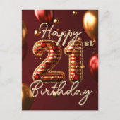 Elegante gouden en rode strepen 21e verjaardag briefkaart (Voorkant)