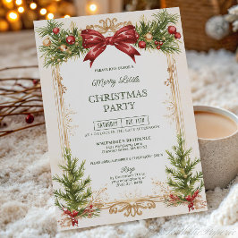 Elegante Gouden en Rode Strik Kerstfeest Kaart