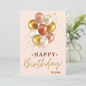 Elegante gouden en roze ballonnen verjaardagskaart kaart (Staand voorkant)