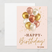 Elegante gouden en roze ballonnen verjaardagskaart kaart (Voorkant / Achterkant)