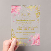 Elegante gouden en roze bloemen bruiloft uitnodigi acryl uitnodigingen (Insitu (Draagbaar))