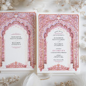 Elegante gouden en roze filigraan bruiloft kaart