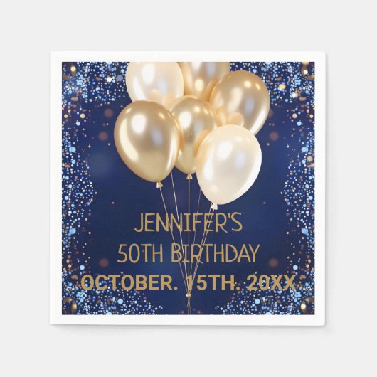 Elegante gouden en witte ballonnen op sprankelend servet (Voorkant)