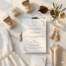 Elegante gouden en witte bloeiende monogram bruilo folie uitnodiging