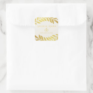 Elegante Gouden en Witte Bruiloft Vierkante Sticker