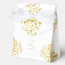 Elegante gouden en witte damast bruiloft 