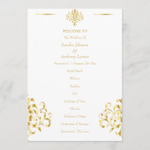Elegante gouden en witte damast bruiloft