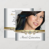 Elegante gouden en witte foto Quinceanera Kaart (Voorkant / Achterkant)