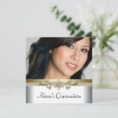 Elegante gouden en witte foto Quinceanera Kaart (Staand voorkant)