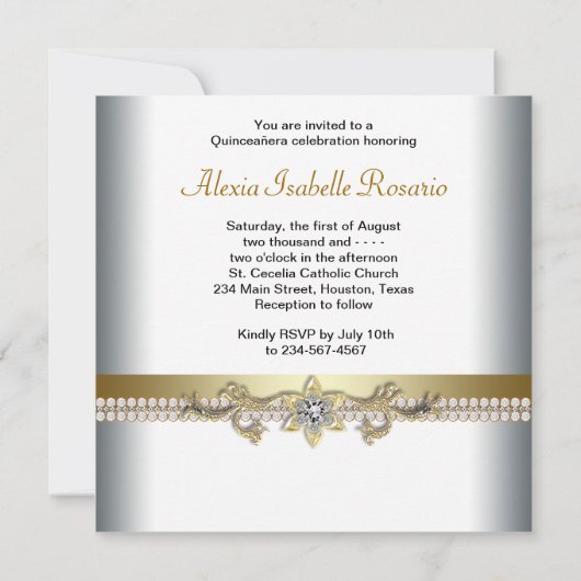 Elegante gouden en witte foto Quinceanera Kaart (Achterkant)