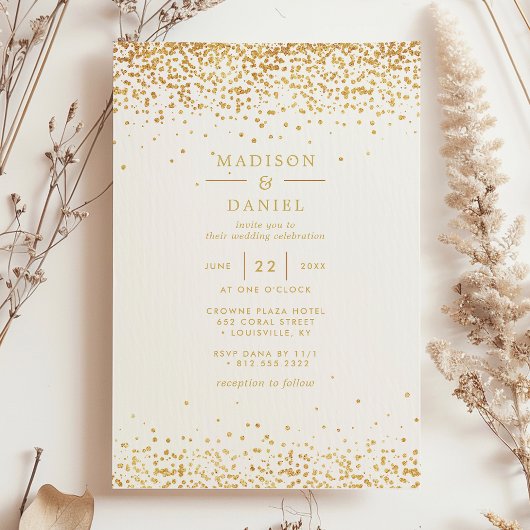 Elegante gouden en witte glitter bruiloft kaart