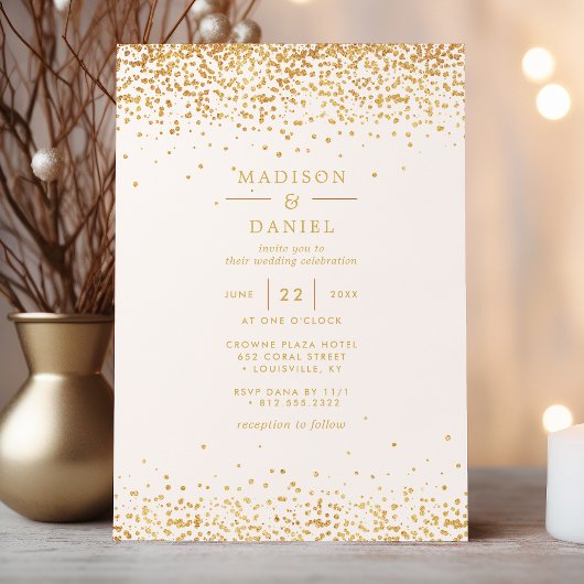 Elegante gouden en witte glitter bruiloft kaart