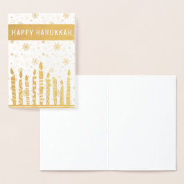 Elegante gouden en witte Hanukkah-kaarsen Folie Kaarten