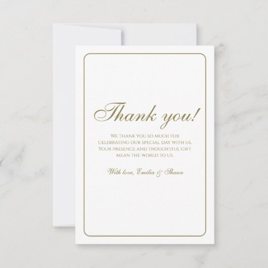 Elegante Gouden en Witte Huwelijk Dank u Kaart (Voorkant)