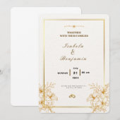 Elegante gouden en witte huwelijksuitnodiging kaart (Voorkant / Achterkant)