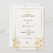 Elegante gouden en witte huwelijksuitnodiging kaart (Voorkant)