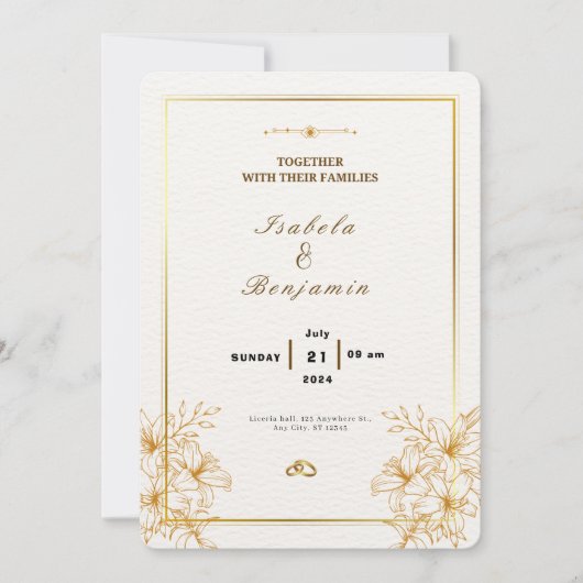 Elegante gouden en witte huwelijksuitnodiging kaart (Voorkant)