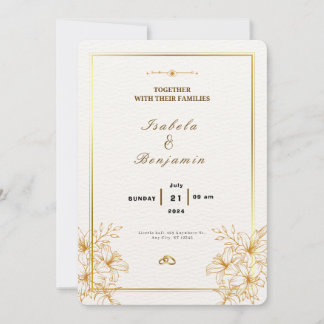 Elegante gouden en witte huwelijksuitnodiging kaart