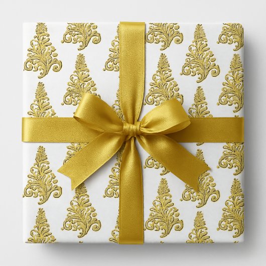 Elegante gouden en witte kerstboom cadeaupapier