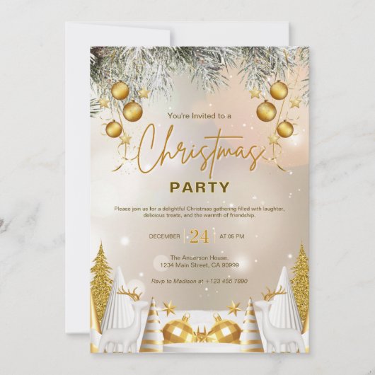 Elegante gouden en witte kerstviering kaart (Voorkant)