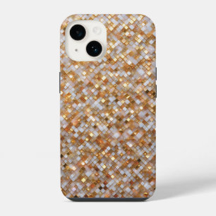 Elegante gouden en witte mozaïektegels schitterend iPhone 14 hoesje