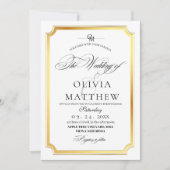 Elegante gouden en witte overlay foto bruiloft kaart (Voorkant)