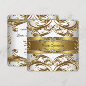 Elegante gouden en witte Quinceanera-uitnodigingen Kaart (Voorkant / Achterkant)