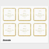 Elegante gouden en witte rand bruiloft vierkante sticker (Vel)