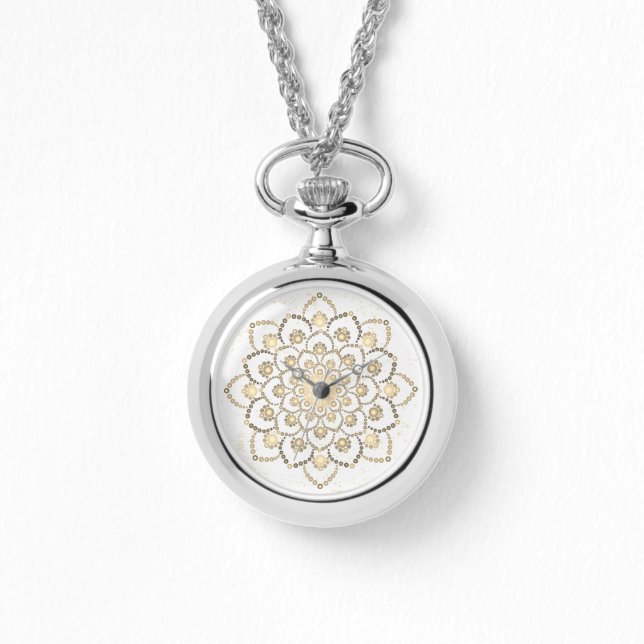 Elegante gouden en witte stip Mandala Horloge (Voorkant)