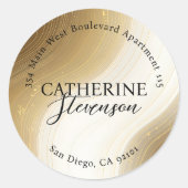 Elegante gouden en witte werveling retour adreslab ronde sticker (Voorkant)