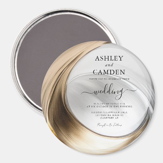 Elegante gouden en zilveren bruiloft uitnodiging magneet (Voorkant / Achterkant)