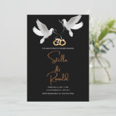 Elegante gouden en zwarte achtergrond witte duiven kaart (Staand voorkant)