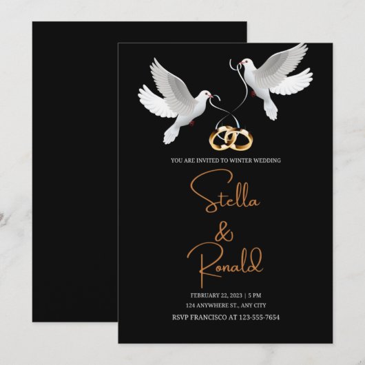 Elegante gouden en zwarte achtergrond witte duiven kaart (Voorkant / Achterkant)