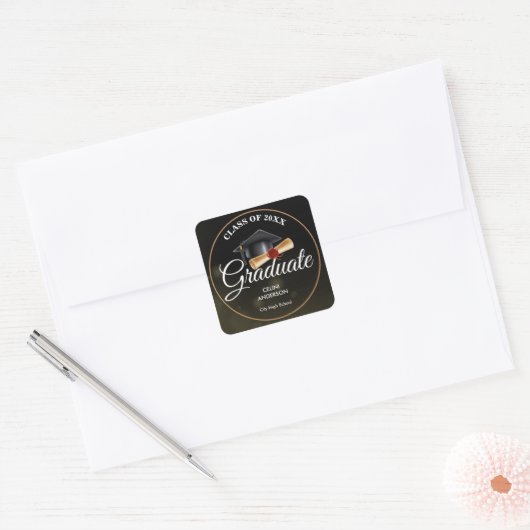 Elegante gouden en zwarte Afstudeerders Stickers (Envelop)