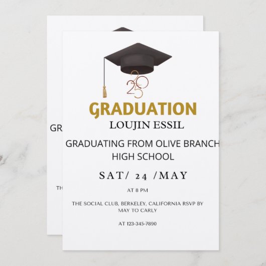 Elegante gouden en zwarte Afstuderen uitnodiging (Voorkant / Achterkant)